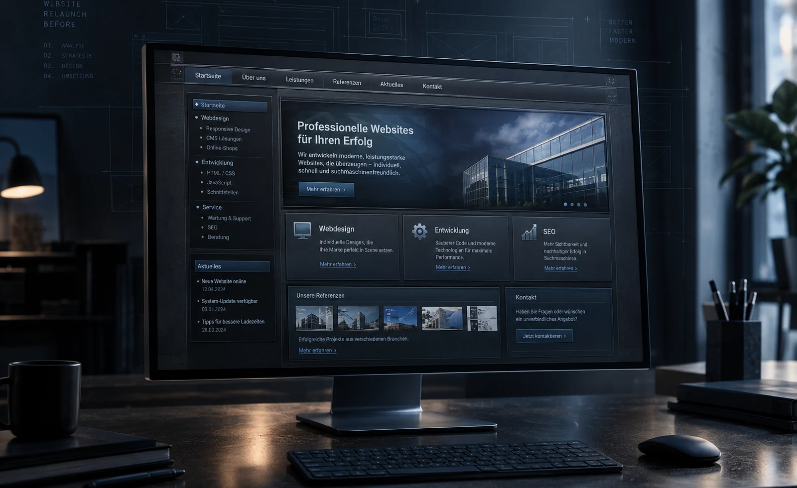 Vorher: bestehende Website in einer veralteten Desktop-Umgebung.